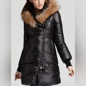 MACKAGE Liz Puffer Fur-Trimmed split hood Coat black women raccoon rare street L